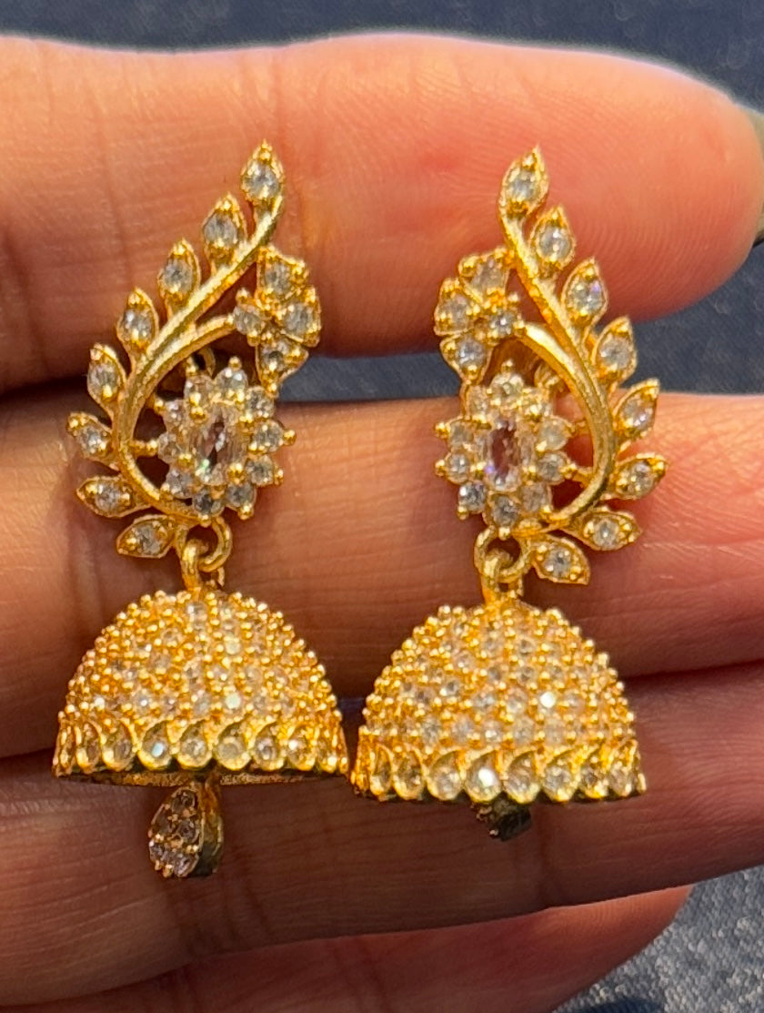Exquisite Gold Plated Earrings With White Stones For Women