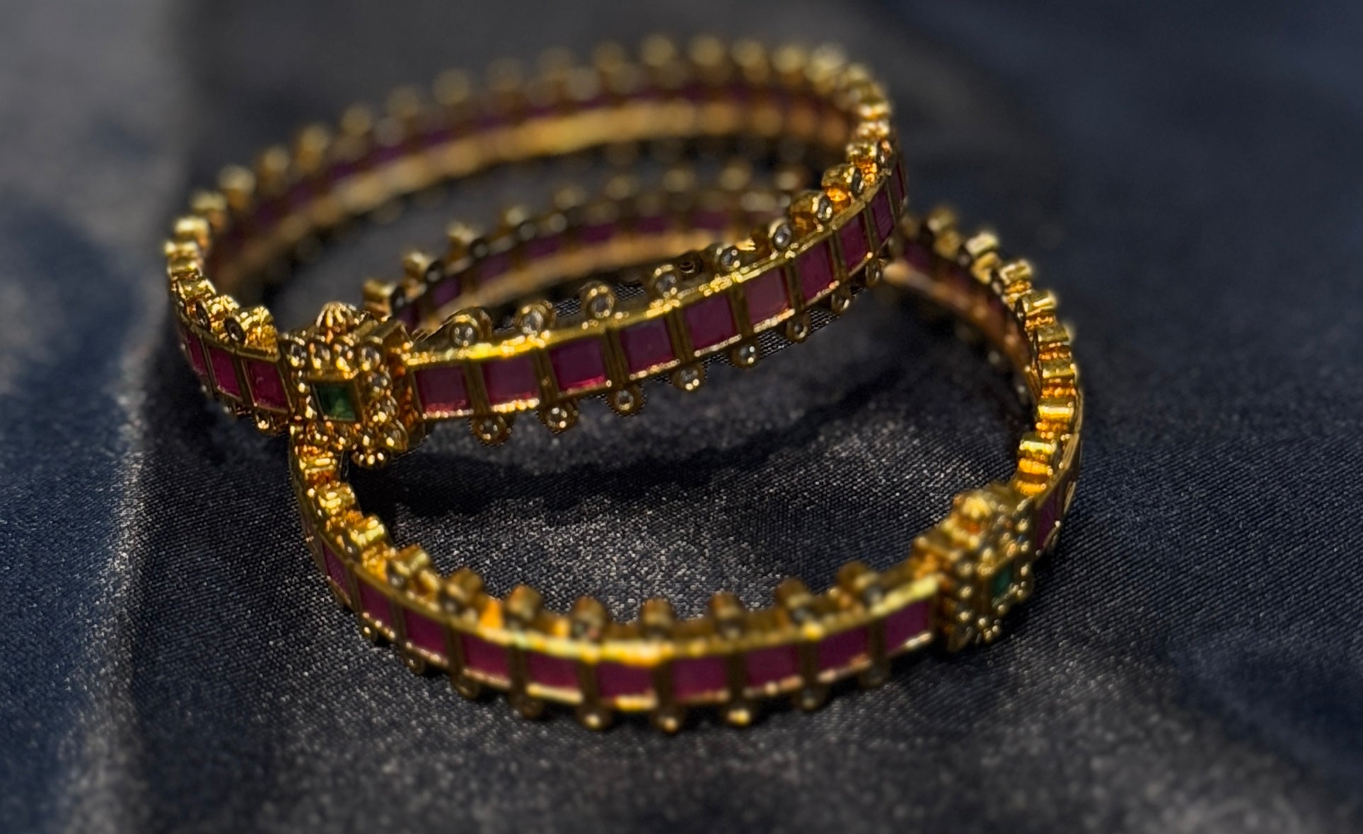 Pink And Green Stones Gold Plated Bangles In USA