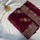 Splendid Dark Wine Color Soft Chiffon With Embroidery And Stone Work Fancy Saree - PREMIUM QUALITY