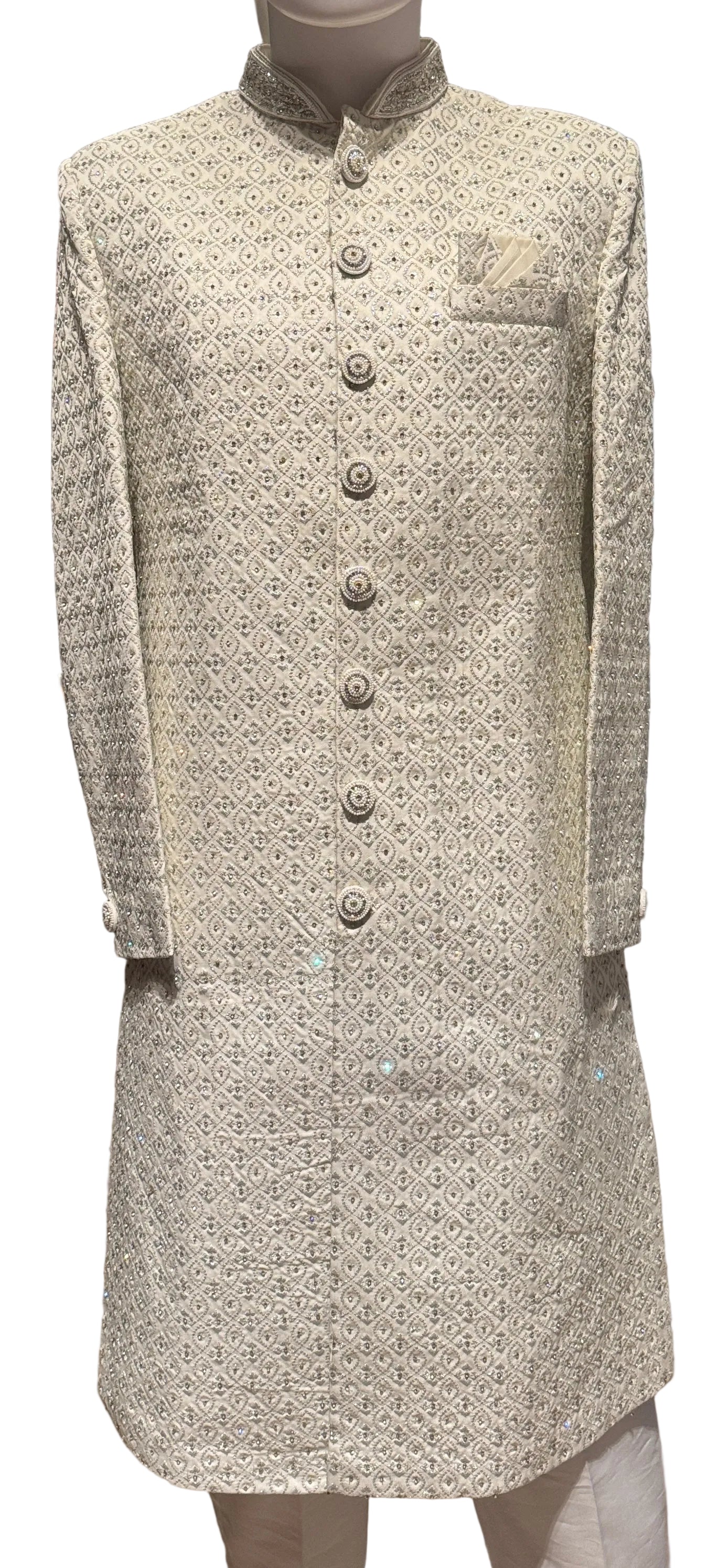 Attractive Cream Color Sequins Work Sherwani Suits For Men - PREMIUM QUALITY