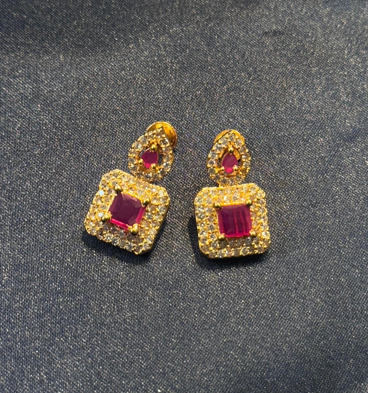 Dark Pink Color Stones With Gold Plated Earrings Near Me