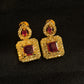 Dark Pink Color Stones With Gold Plated Earrings For Women
