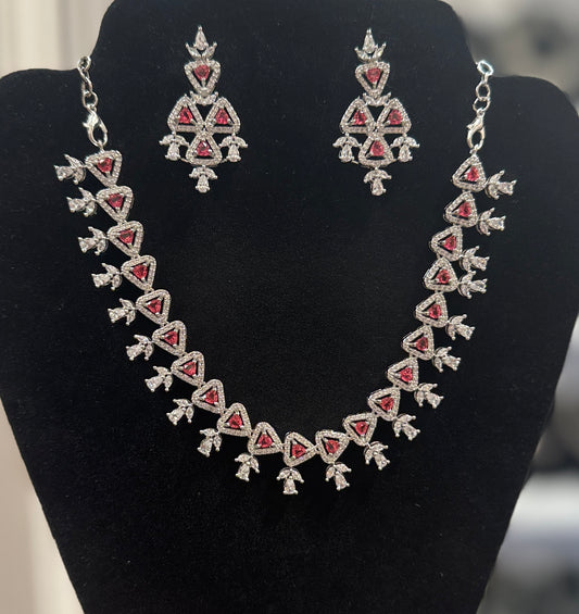 Stunning Pink and White Color Stones American Diamond Necklace With Earrings Sets