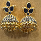 Pretty Gold Plated Blue Color Stoned Jhumka Style Earrings Near Me
