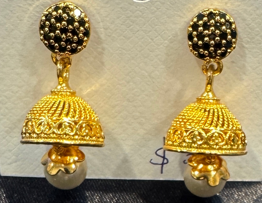 Fabulous Gold Plated Earrings With Black Stones And Pearl Near Me