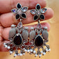 Appealing Oxidized Black And Silver Stone Work Bird Designs Earrings In USA