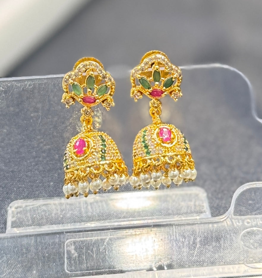 Elegant Multicolored Gold Plated With Pearls Earrings For Women