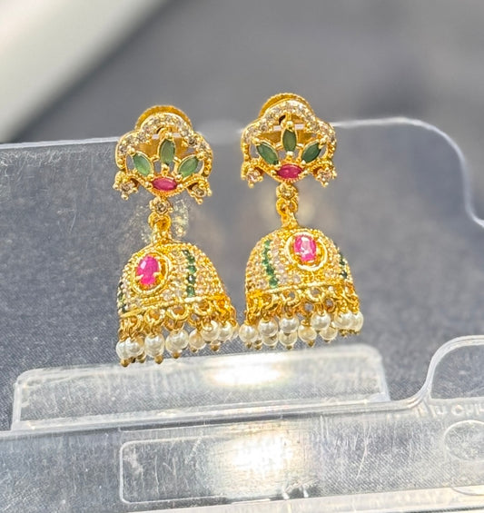 Elegant Multicolored Gold Plated With Pearls Earrings For Women