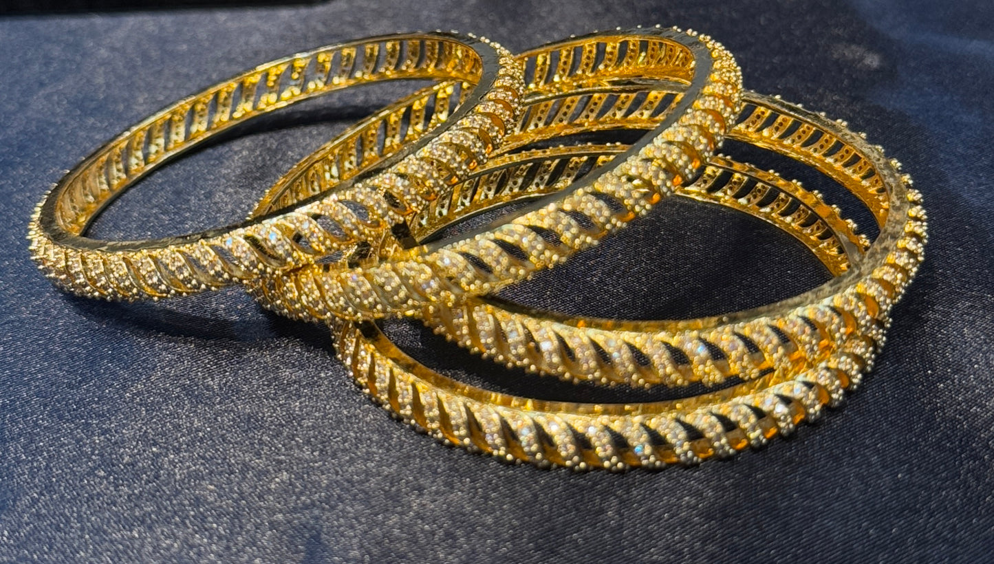 White Stones Wave Design Gold Plated Bangles Near Me