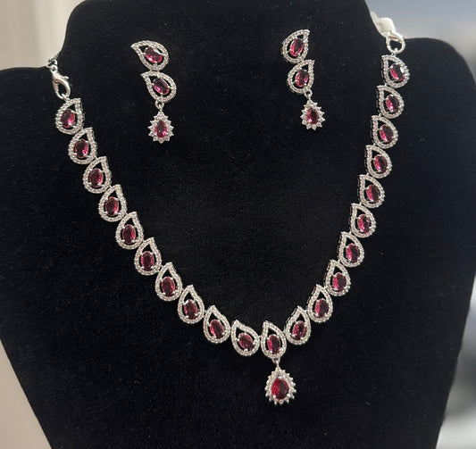 Ravishing Pink And White Color Stones American Diamond Necklace With Earrings Set