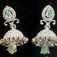Exquisite White and Teal Stones Gold American Diamond Earrings