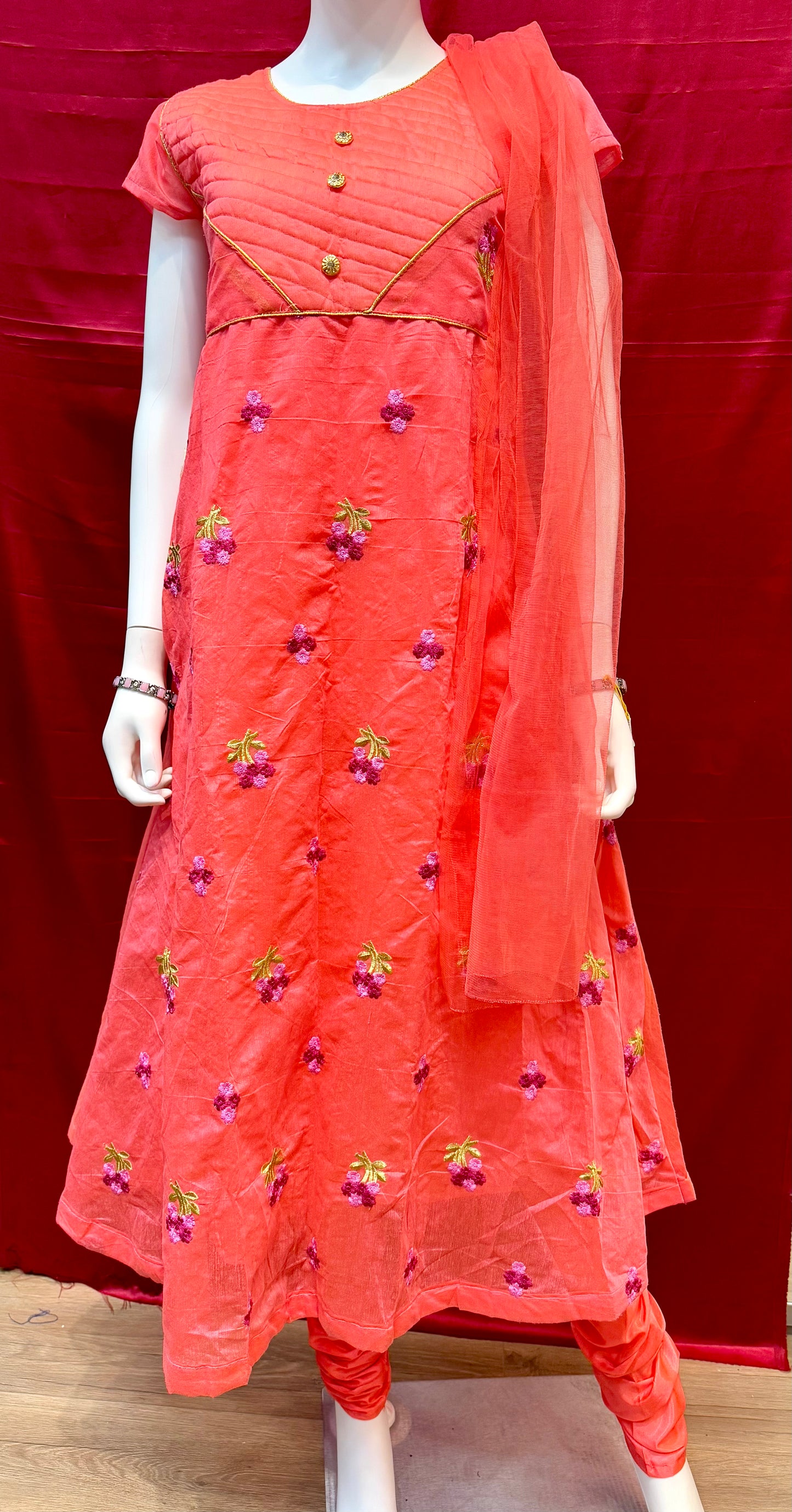 Georgeous Bright Pink Colored Suit With Bottom And Net Dupatta