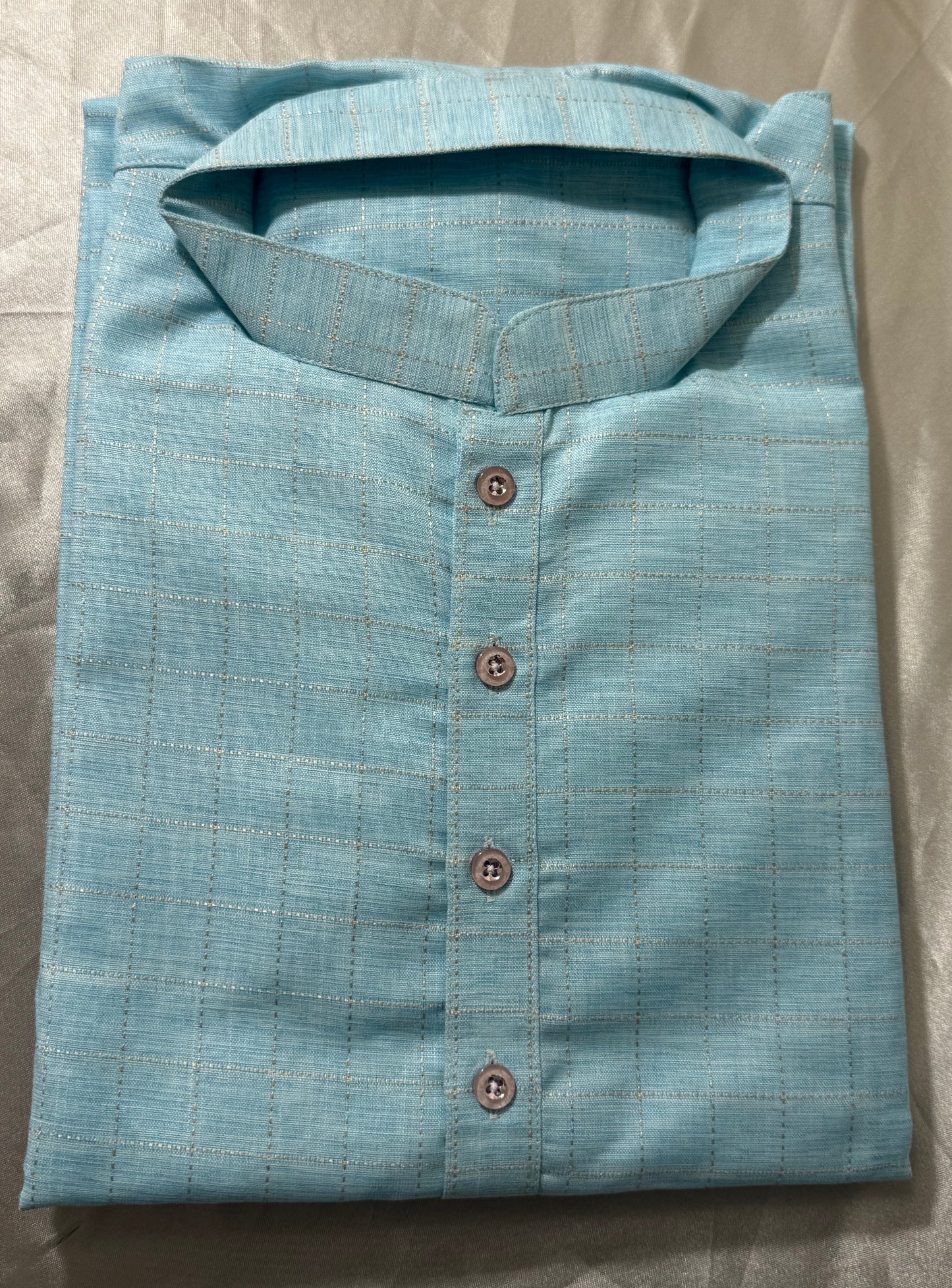Alluring Sea Blue Color Cotton Men's Kurta With Pajama Pant