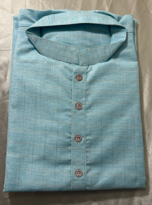 Alluring Sea Blue Color Cotton Men's Kurta With Pajama Pant