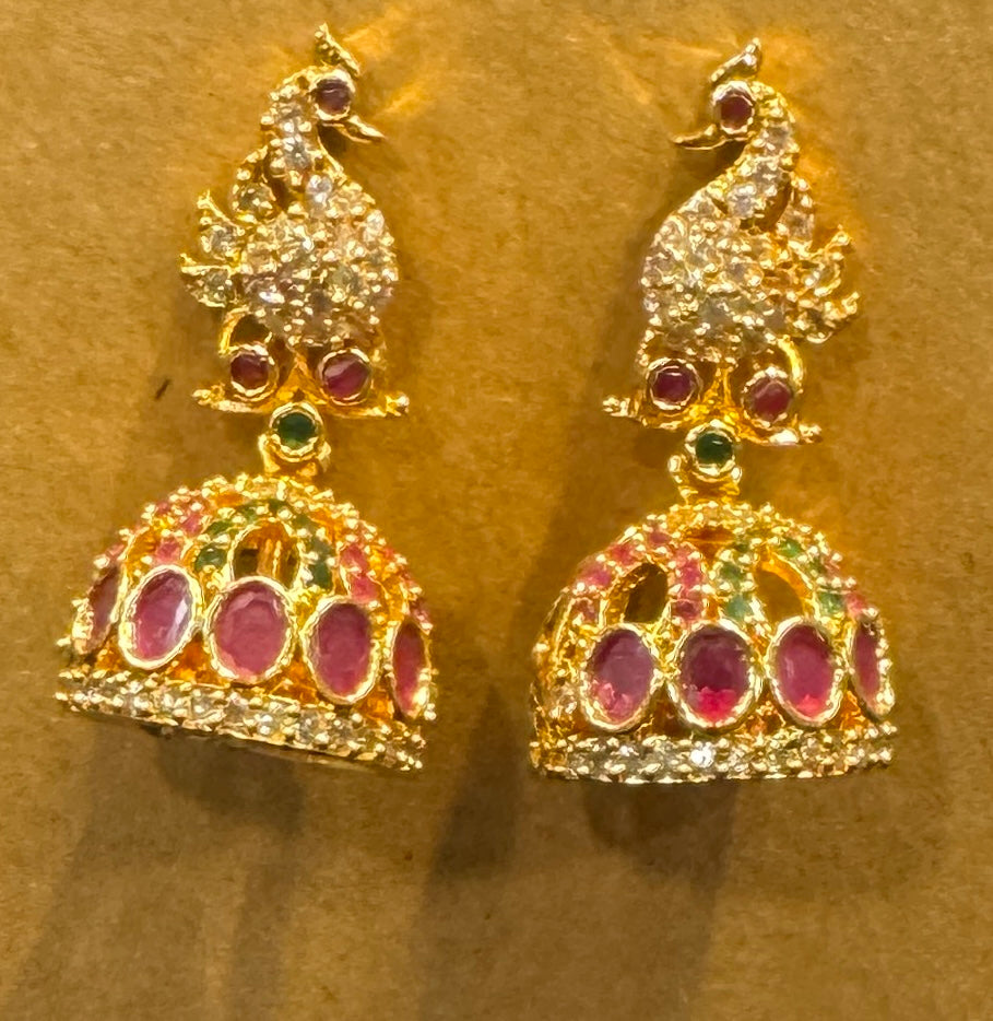 Elegant Multicolored Peacock Design With Gold Plated Earrings In USA