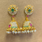 Stunning Multicolor Stones Studded Gold Plated With Pearls Beaded Jhumkas