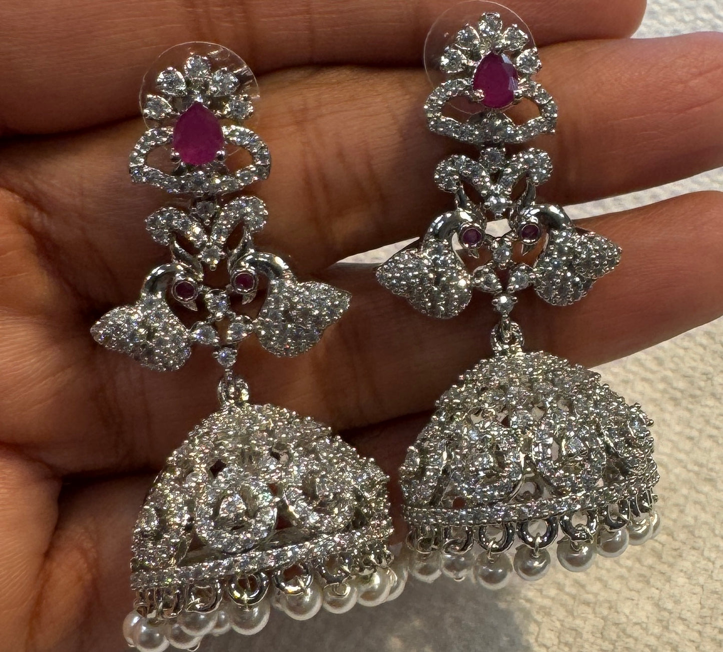 Pretty Dark Pink Color Stone American Diamond Choker With Earrings Set Near Me