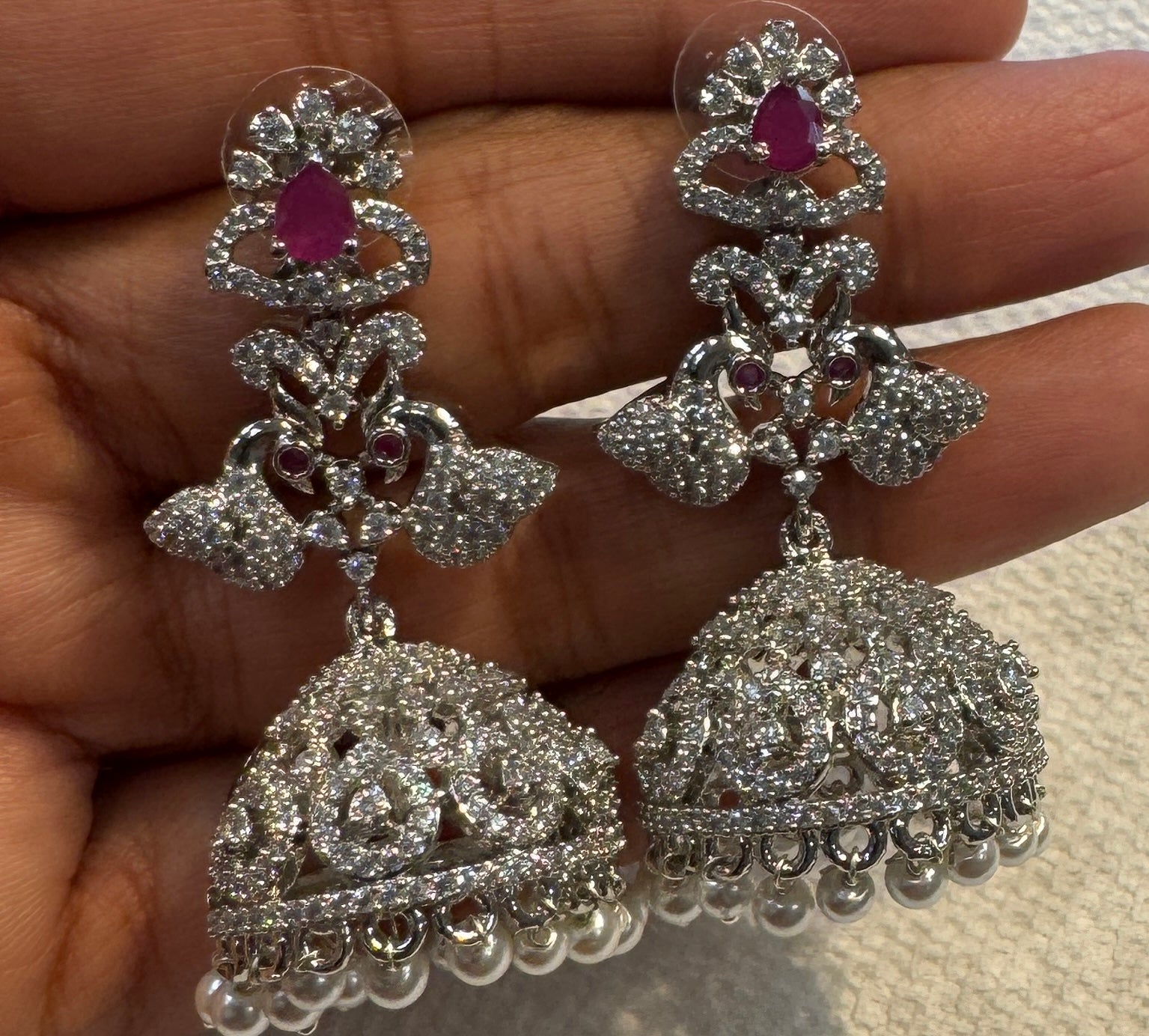 Pretty Dark Pink Color Stone American Diamond Choker With Earrings Set Near Me