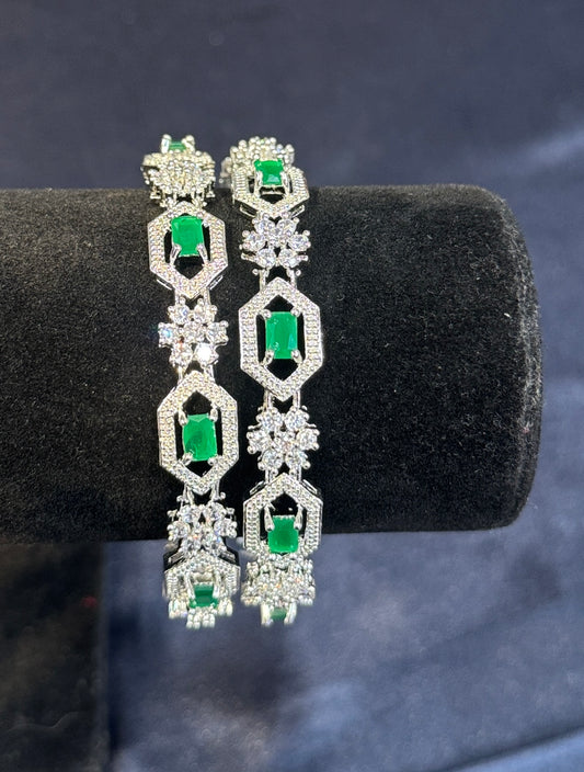 Elegant Green and White Stones American Diamond Bangles For Women