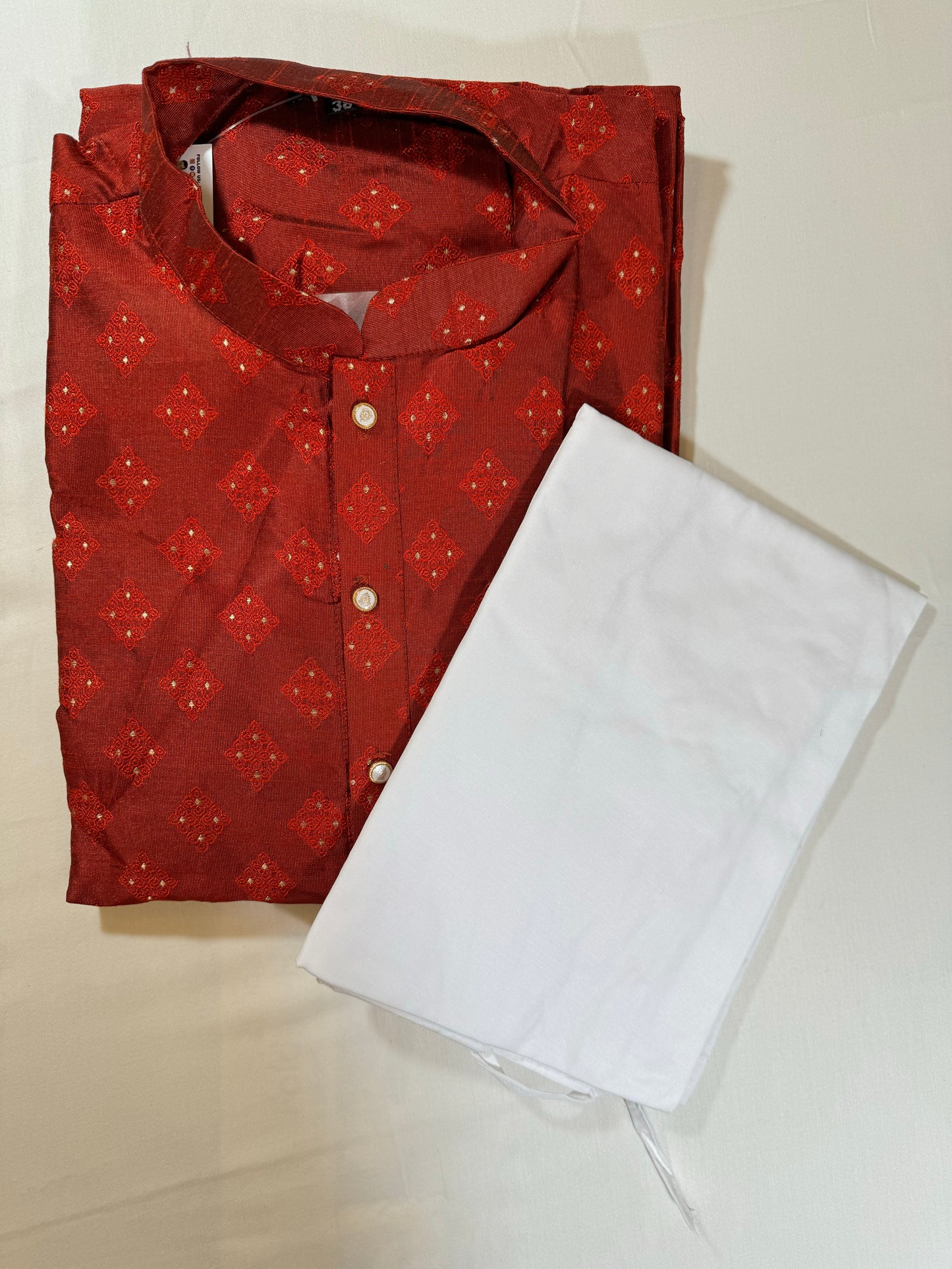 Alluring Red Color Men's Jacquard Kurta Suit