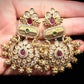  Dark Pink And Green Color Stones Gold Plated Designer Set With Earrings For Women In Yuma