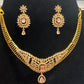 Traditional Pink Color Stone Studded Gold Plated Necklace With Earrings Set