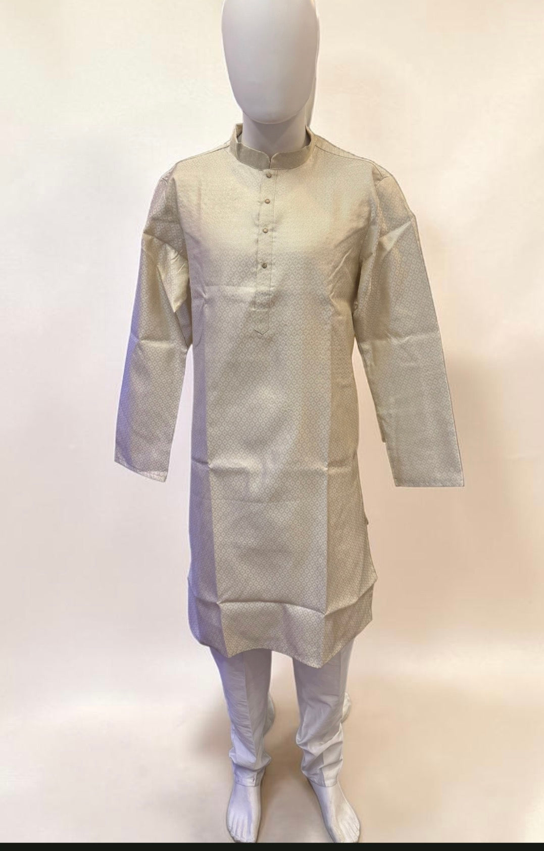 Stunning Cream Color Cotton With Self Design Kurta Suits For Men