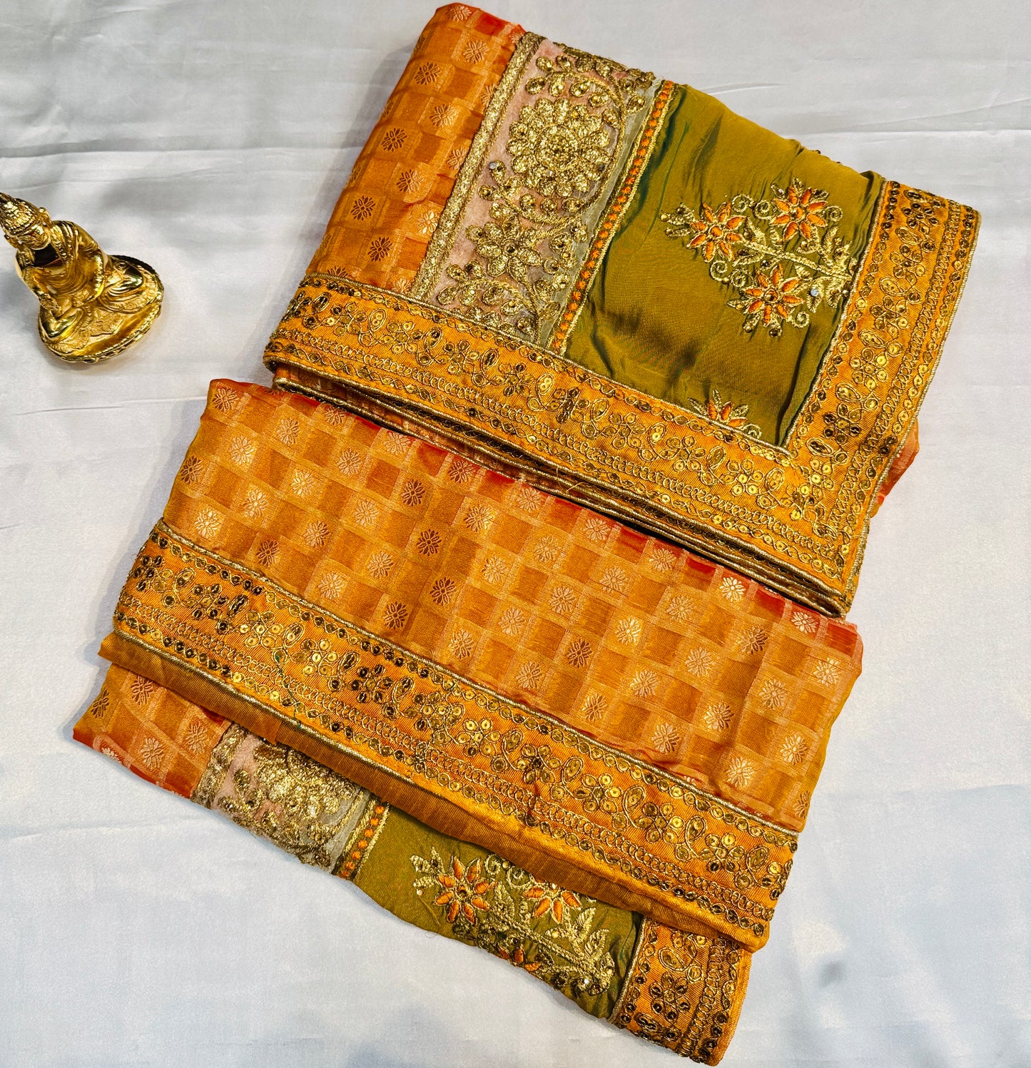Charming Golden Yellow Color Georgette And Chiffon With Embroidered Work Fancy Saree - PREMIUM QUALITY