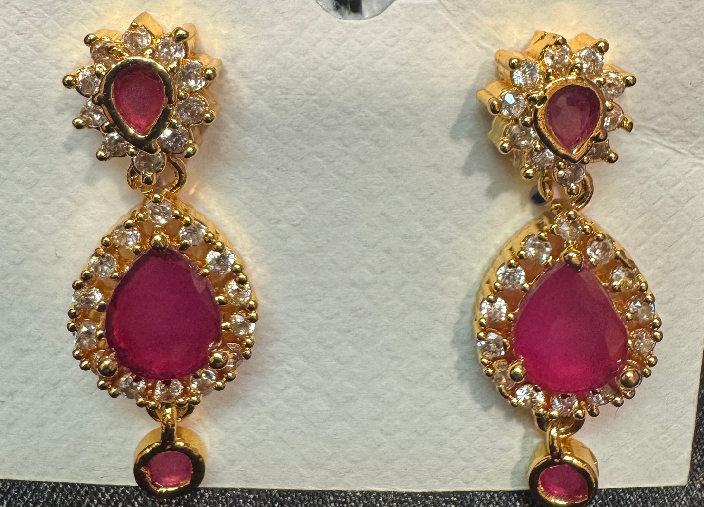 Beautiful Dark pink  And White Stones Gold Plated Earrings For Women Near Me