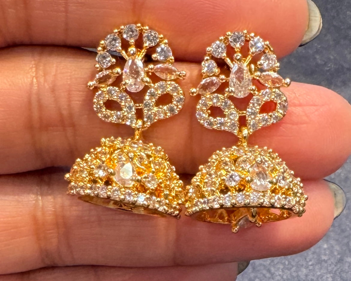 Gorgeous Gold Plated Earrings With White Stones For Women