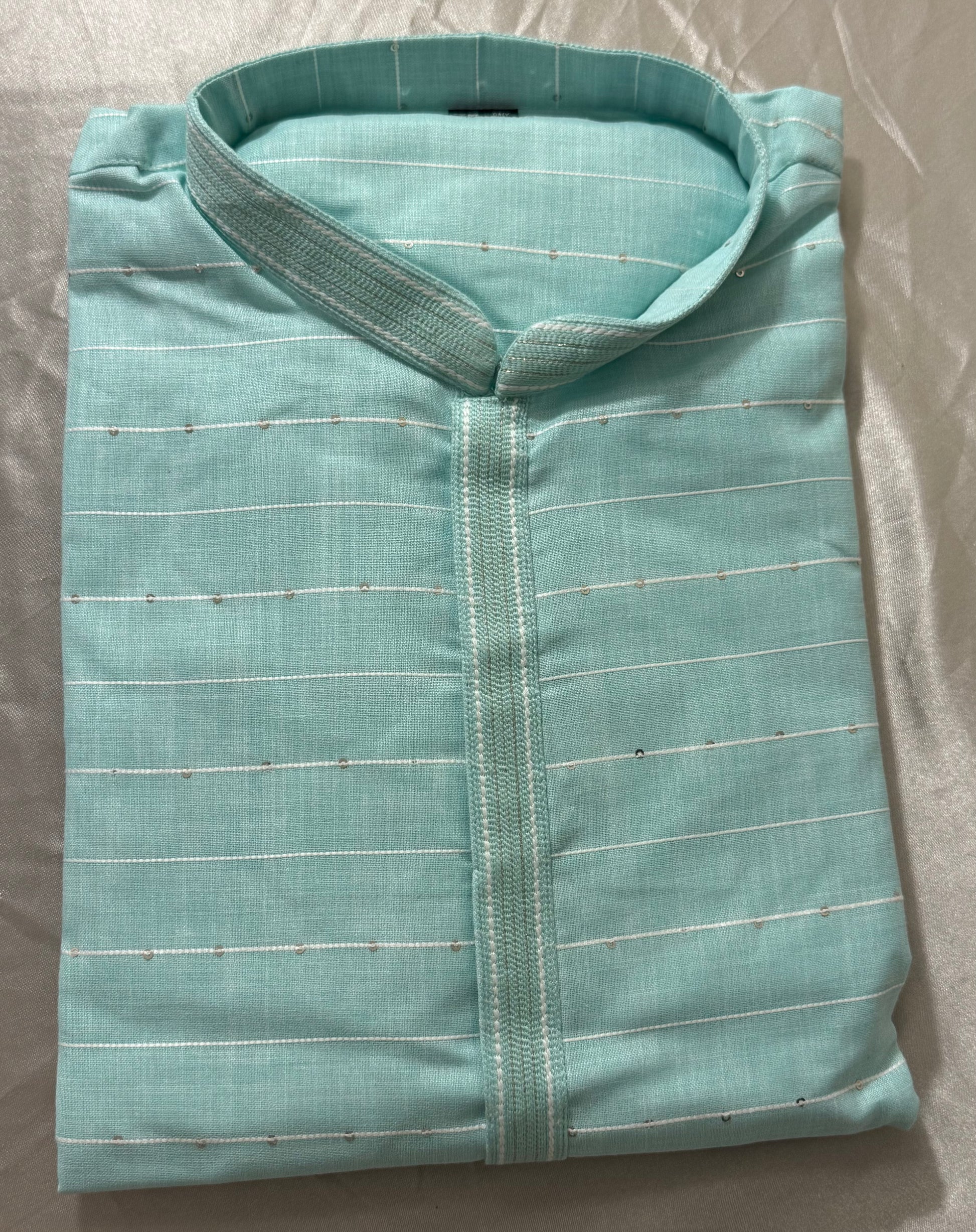 Beautiful Sea Green Color Cotton Men's Kurta With Pajama Pant