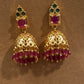 Dazzling Gold plated With Dark Pink And Green Stones Earrings For Women