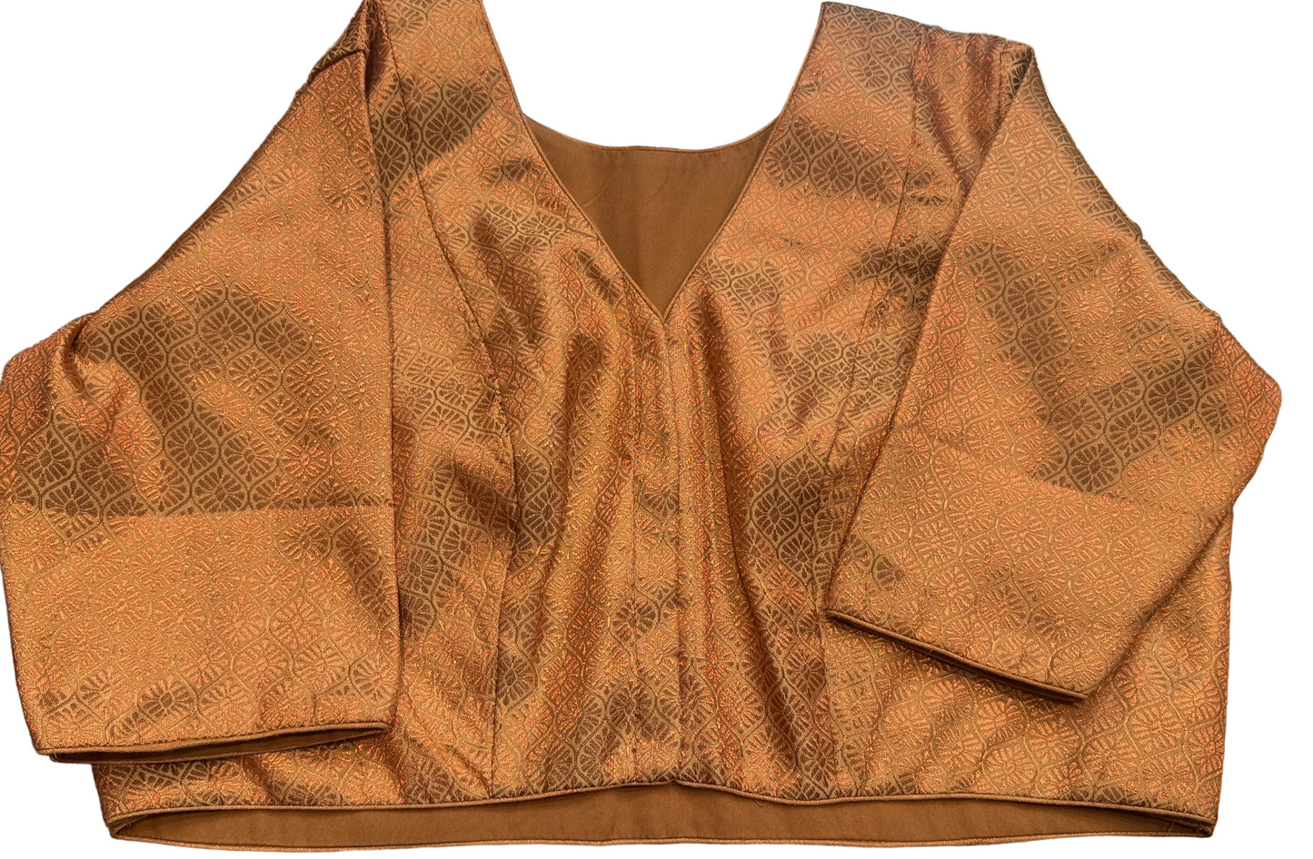 Alluring Front Open Rose Gold Color Jacquard Elbow Sleeve Readymade Blouse For Women