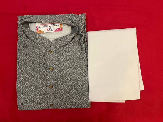 Appealing Silver Color Jacquard Chikankari Kurta Suit For Men
