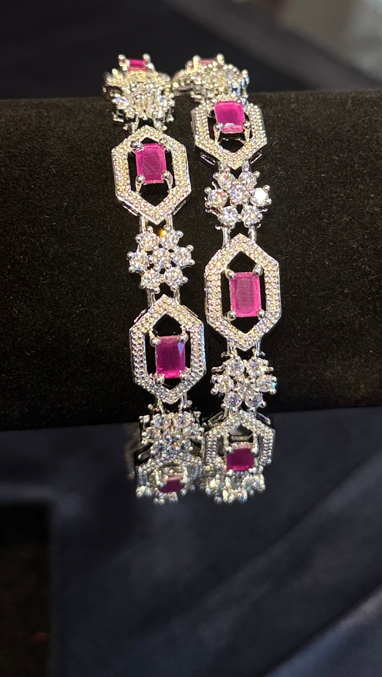 Pink And White Stones American Diamond Bangles In USA