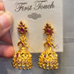 Pink Color Stones Gold Plated Jhumkas In Mesa