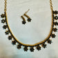 Sparkling Black Stone Design Gold Plated Necklace With Earrings