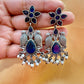 Oxidized Blue Stone And Beaded Work Bird Designs Earrings For Women Near Me 
