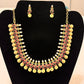 Stunning Gold Plated Premium Ruby And Emerald Stoned Kasu Necklace Set