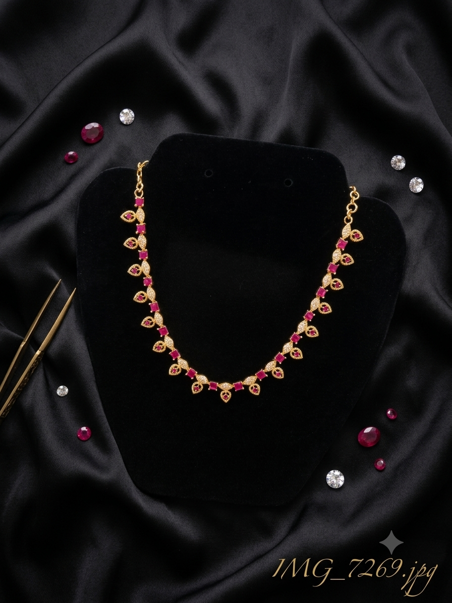 Fantastic Ruby Pink And White Color Gold Plated Necklace For Women