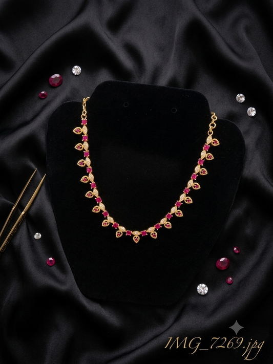 Fantastic Ruby Pink And White Color Gold Plated Necklace For Women
