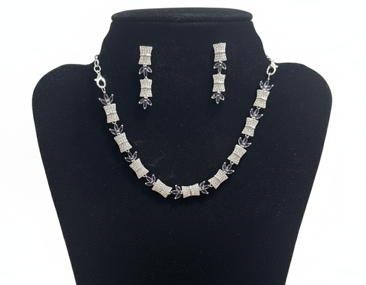 Alluring American Diamond Purple Color Stones Necklace And Earrings Set