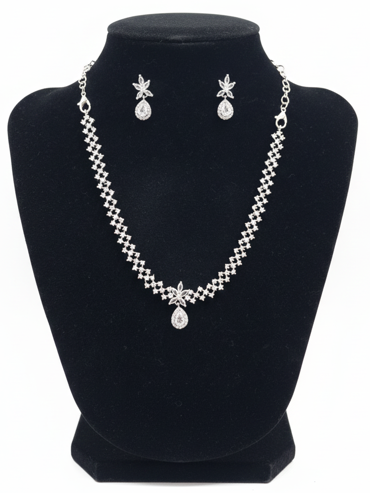 Pretty American Diamond White Color Stones Necklace and Earrings Set