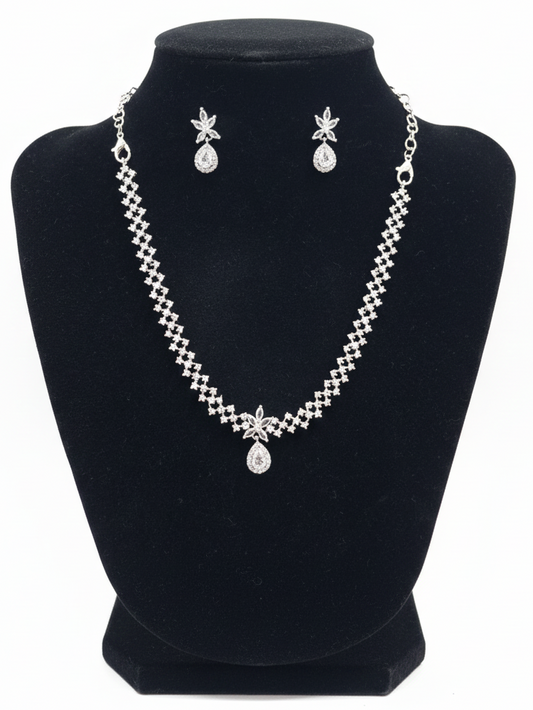 Pretty American Diamond White Color Stones Necklace and Earrings Set