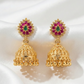 Fantastic Gold Plated With Dark Pink And Green Stones Earrings For Women
