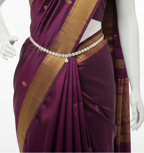 Elegant American Diamond White Color Stones Hip Chain For Women