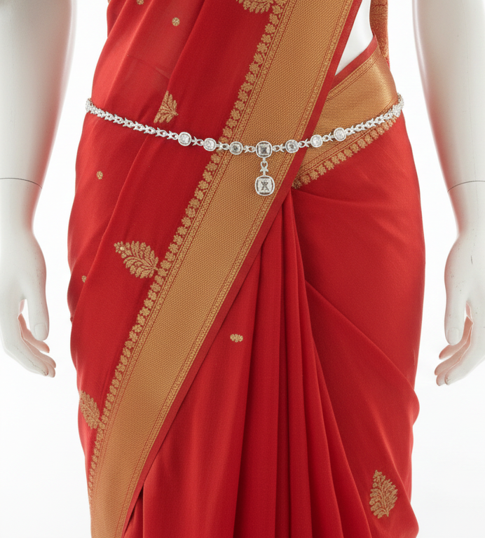 Beautiful American Diamond Emerald Shape White Color Stones Hip Chain