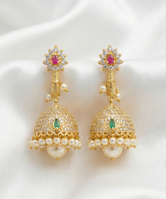 Adorable Gold plated White Color Stone Earrings For Women