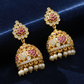Dark Pink And White Stones Gold Plated Jhumkas Near Me