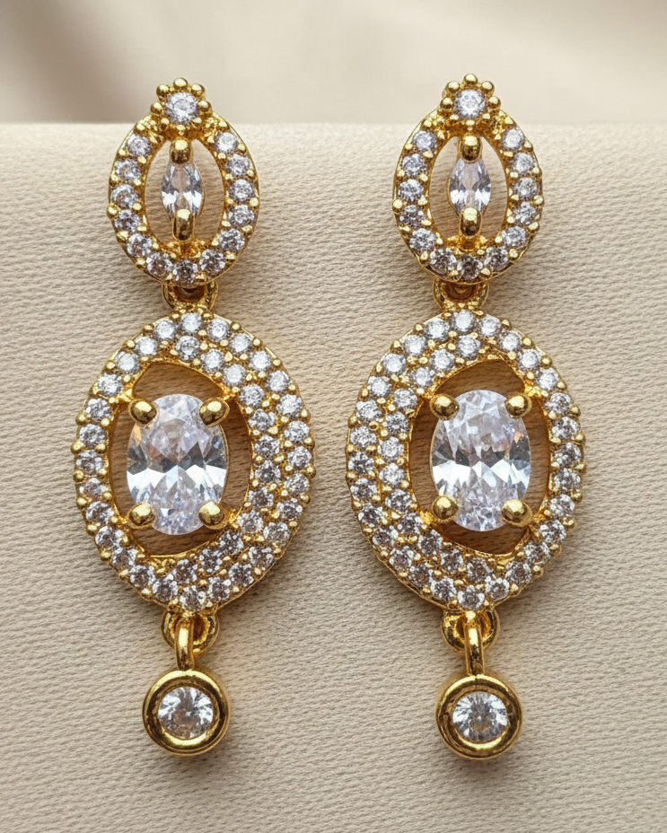 Beautiful White Stones Gold Plated Earrings For Women